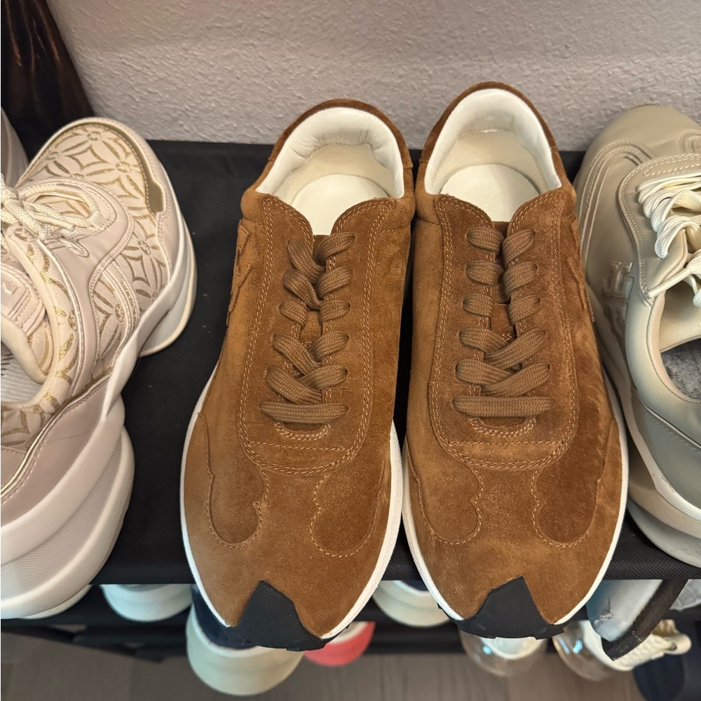 Tory Burch Men's Suede Sneakers in Brown and White. New. No box